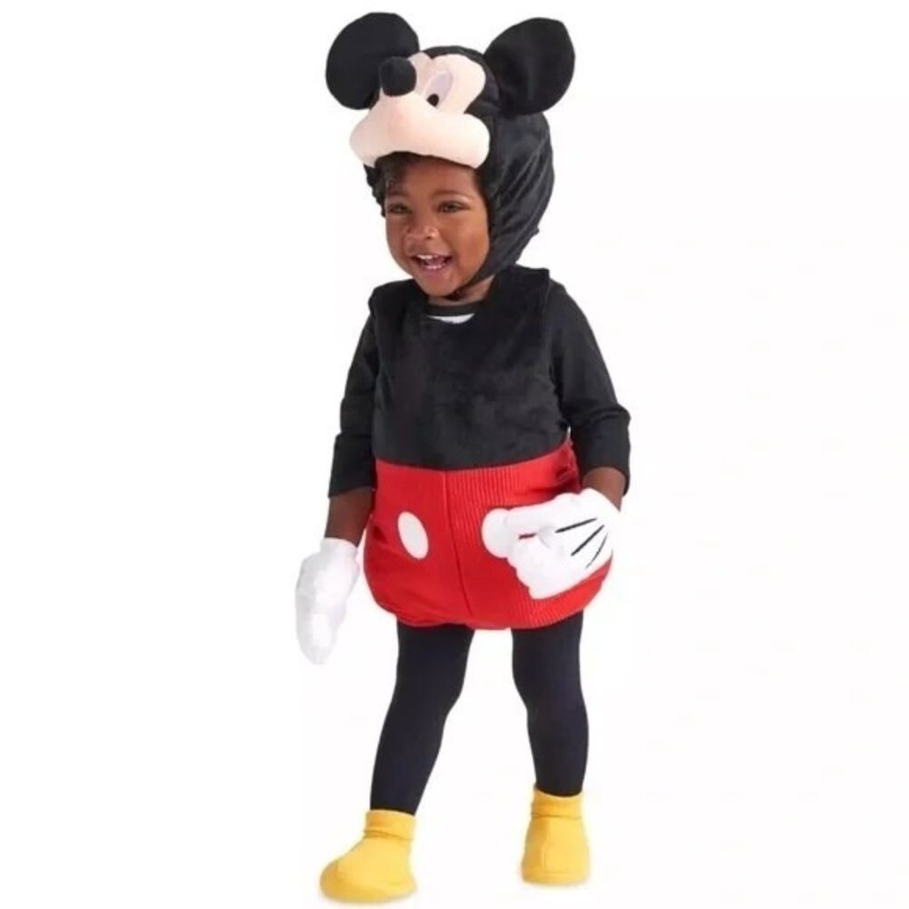 Disney Mickey Mouse Baby Costume 6-12M Hooded Romper With Gloves halloween